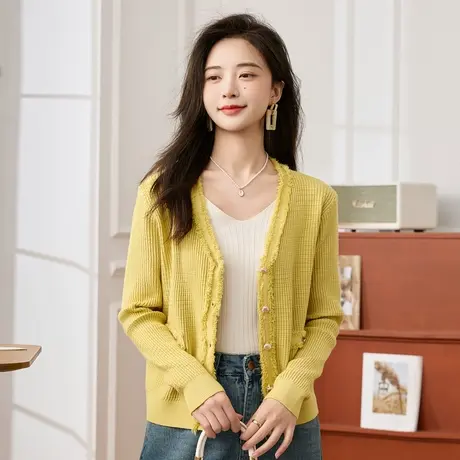 时尚气质毛衣开衫女士2023年秋季新款百搭精致显瘦淑女风上衣图片