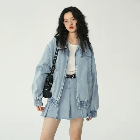 omont蛋挞家 美式复古牛仔外套女春季2023新品宽松小个子夹克上衣图片