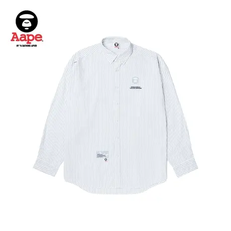 Aape旗舰店男装秋冬猿颜迷彩字母刺绣纯色条纹长袖衬衫8458XXL图片