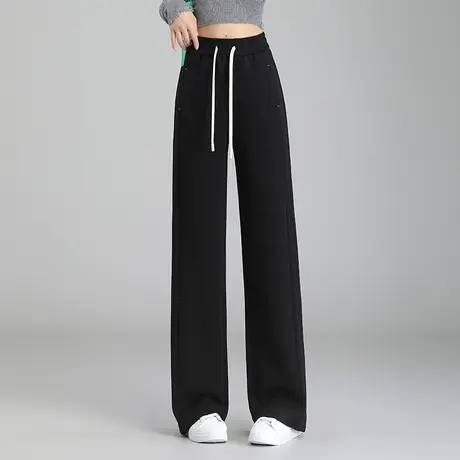 阔腿裤女秋季2023新款高腰显瘦直筒运动裤休闲裤垂感百搭黑色长裤商品大图