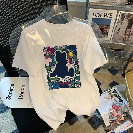 纯棉重磅白色短袖t恤女夏季2023新款小众设计高级感宽松半袖上衣商品大图