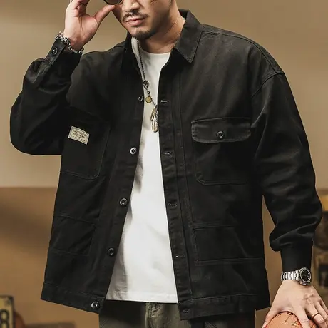 外套男春秋休闲夹克长袖百搭春秋季男士复古潮流夹克宽松外套商品大图