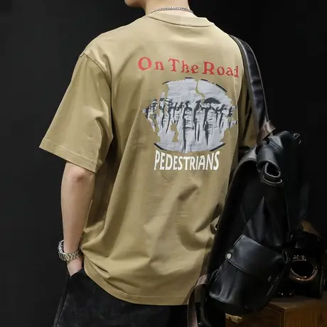 美式潮牌短袖t恤男士2023新款半袖大码夏季男款纯棉男装重磅体恤商品大图