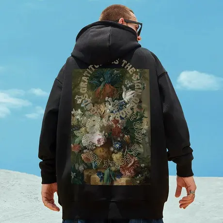 2023新款美式潮牌胖子男装连帽宽松上衣加肥大码情侣装卫衣秋冬季图片