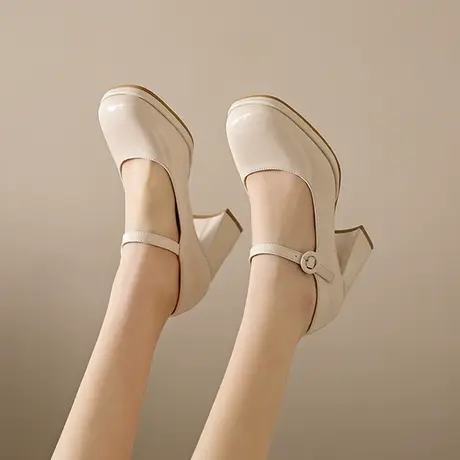 气质黑色高跟鞋女新款2023春秋复古玛丽珍女鞋设计感小众粗跟单鞋商品大图