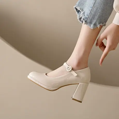 永希玛丽珍鞋女夏季2023年新款配裙子温柔小众单鞋法式粗跟高跟鞋商品大图