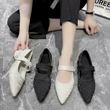 2023年春新款中跟鞋女粗跟防滑磨砂一字扣气质设计感小众尖头单鞋商品大图