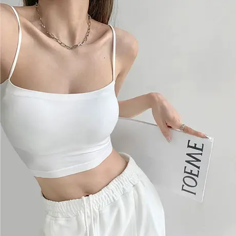 小吊带背心女内搭带胸垫一体美背文胸白黑色抹胸性感打底一字上衣图片