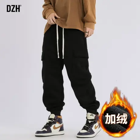 男生黑色卫裤男冬季加绒加厚裤子美式高街2024新款工装运动裤宽松商品大图