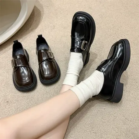 复古jk小皮鞋女2024年新款春秋季网红粗跟中跟单鞋春秋通勤乐福鞋商品大图