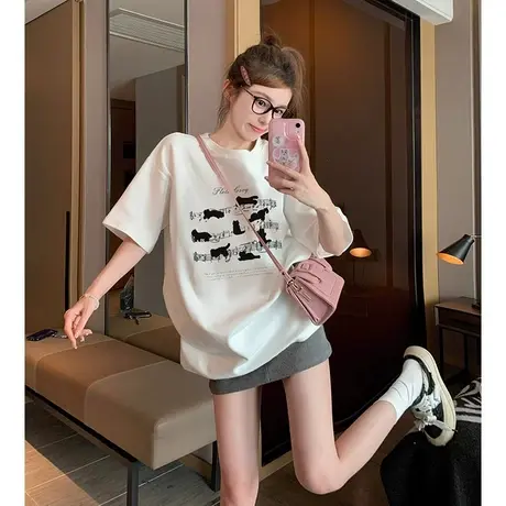 短袖t恤女新款夏季大码胖mm美式复古欧货休闲百搭正肩上衣2-300斤图片