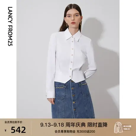 朗姿棉质法式别致复古高级感白衬衫内搭职业衬衣上衣2023春季新款商品大图