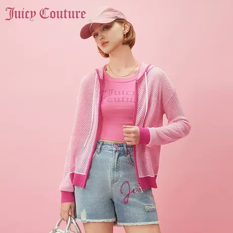 Juicy Couture橘滋春夏新款街头半裙LOGO拉链镂空针织连帽外套女图片