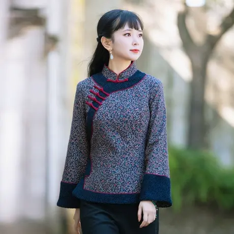 唐装棉服女中国风花棉袄过年旗袍上衣复古改良外套盘扣中式女装商品大图