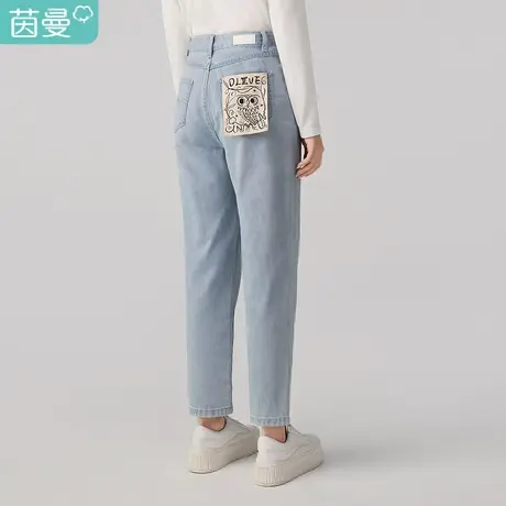 【商场同款】茵曼2023春装新款童趣可爱后口袋章仔褶皱浅牛仔长裤图片