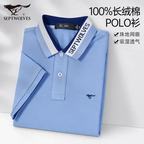 七匹狼男士短袖T恤2023夏季新款翻领纯棉体恤透气Polo衫休闲男装图片