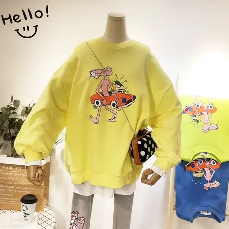 2019春款韩国东大门Ulzzang卡通原宿风减龄港风宽松BF毛圈棉卫衣图片