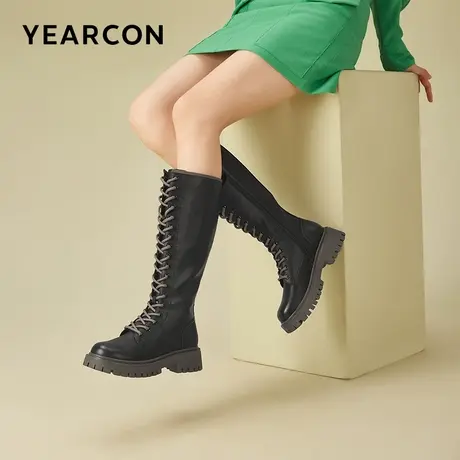 意尔康女靴2023新款秋冬季厚底长筒靴女显瘦机车长靴侧拉链骑士靴商品大图