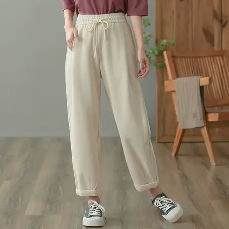 dza 高腰显瘦灰色卫裤女士春秋长裤宽松阔腿运动裤直筒休闲哈伦裤商品大图