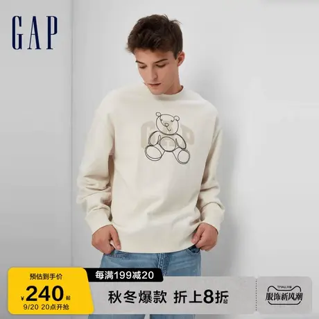 Gap男女装秋季2023新款LOGO碳素软磨抓绒卫衣760422宽松运动上衣商品大图