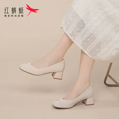 红蜻蜓女鞋小香风粗跟小皮鞋高跟鞋女新款春秋款不累脚单鞋夏季图片