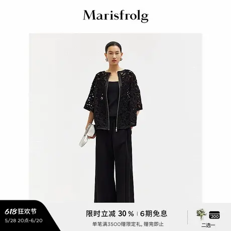【精简美学】玛丝菲尔夏季时尚褶裥拼接黑色阔腿长裤女商品大图