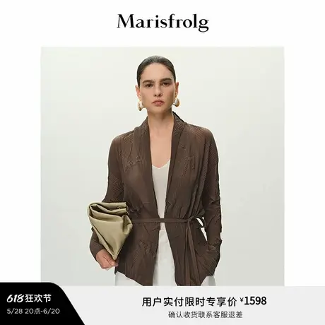Marisfrolg玛丝菲尔2025夏新款连身领双压褶系带不规则开衫上衣图片