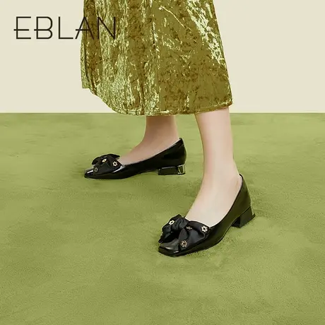 伊伴春季女鞋蝴蝶结浅口单鞋学院英伦风小皮鞋厚底平底乐福鞋商品大图