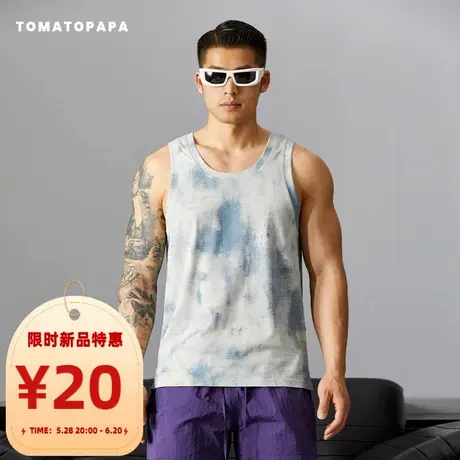 TOMATOPAPA夏季2025新渐变运动背心无袖时尚扎染跑步休闲无袖上衣商品大图