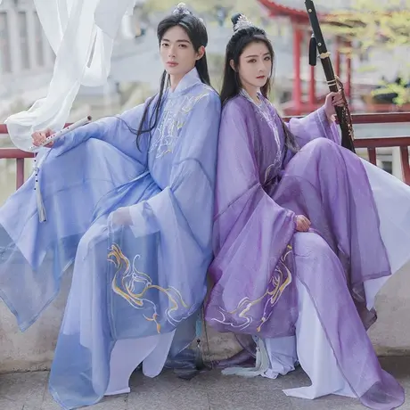 【如梦霓裳丨潭祺】原创汉服男女通款刺绣大袖圆领袍夏季汉服现货图片