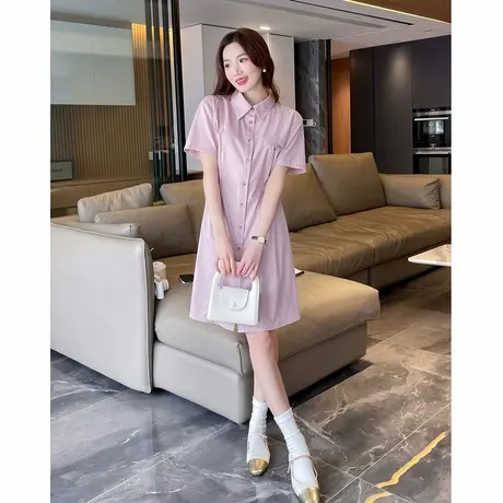 唐狮翻领衬衫短袖连衣裙新款女夏季收腰裙子经典气质连衣裙r2图片