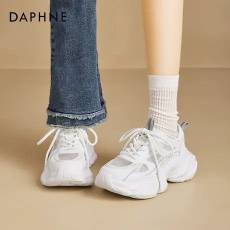 达芙妮白色厚底老爹鞋女2025夏季新款增高网面透气网鞋运动凉鞋女商品大图