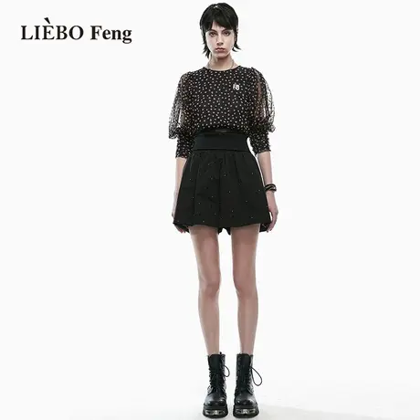 裂帛LIEBOFeng商场同款2023年春夏新款甜酷泡泡袖雪纺蕾丝衫衬衫图片