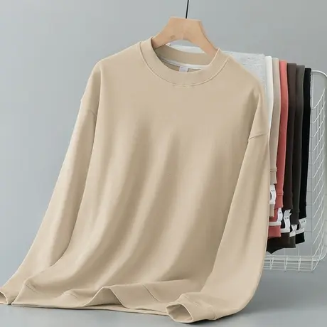 350g重磅卫衣男士2023秋季新款加绒加厚摇粒绒圆领长袖无帽上衣服图片