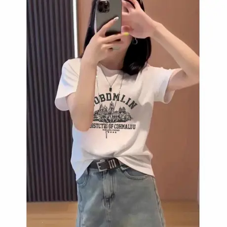 韩系白色短袖t恤女夏季宽松显瘦百搭小众设计高级感正肩女装上衣图片