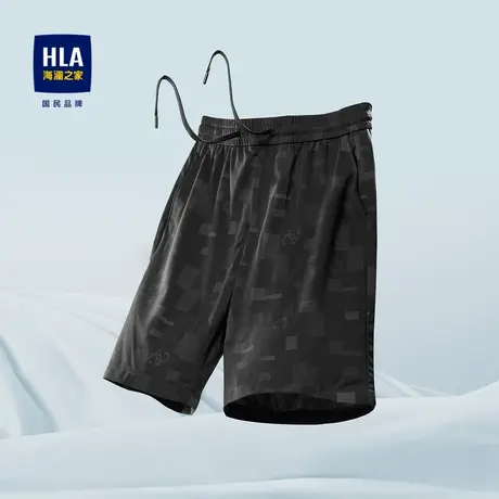 HLA/海澜之家抽绳松紧腰休闲中裤弹力舒适印花弹力舒适五分短裤男图片