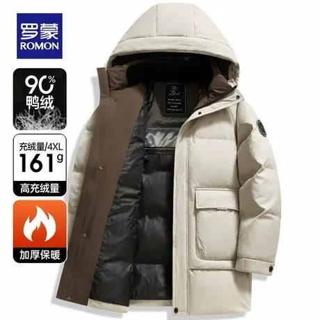 罗蒙2025秋冬新款羽绒服男士连帽中长款加厚保暖户外工装鸭绒外套商品大图