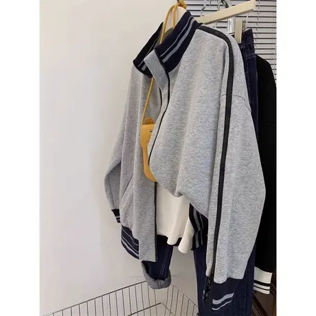 立领开衫棒球服外套女春秋韩版宽松显瘦bf原宿风长袖上衣服ins潮图片