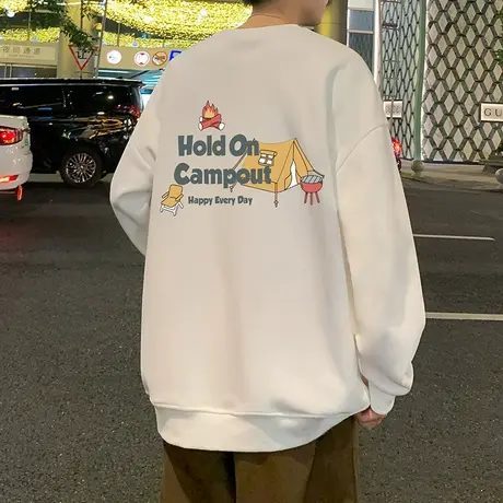 重磅港风圆领卫衣男春秋季新款卡通印花套头长袖潮牌chic大码上衣商品大图