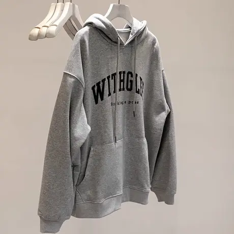 美式复古连帽卫衣女春秋冬季加绒加厚韩版宽松显瘦上衣外套潮ins商品大图