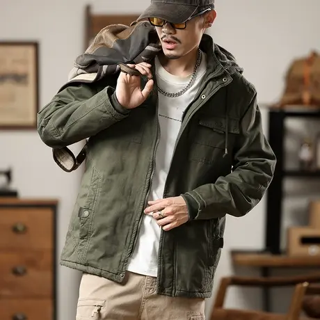 宽松加绒连帽外套男士上档次休闲外套男百搭保暖外套秋冬款夹克图片