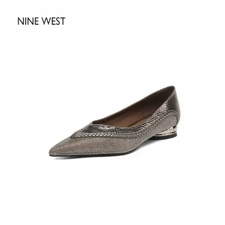 Nine West/玖熙2025新款尖头真皮单鞋女粗跟一脚蹬水钻高跟鞋女式商品大图
