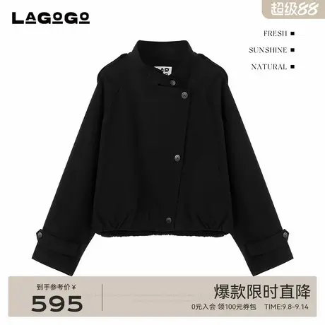 LAGOGO黑色气质立领外套女拉谷谷2025秋季新款通勤上衣OCWW538C45商品大图