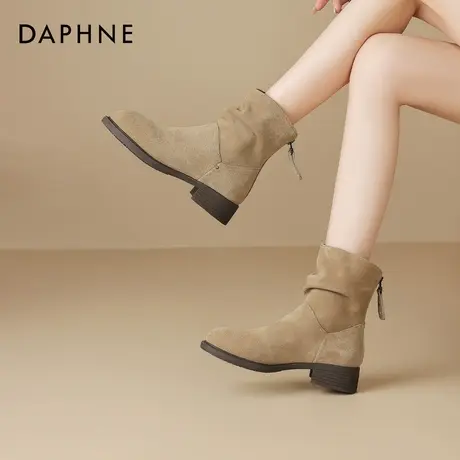 达芙妮勃肯短靴女秋冬季真皮堆堆靴磨砂靴子女2026新款加绒马丁靴商品大图