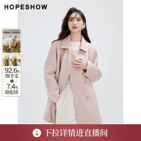 【直播专享】冬季插肩H型双排扣翻领双面呢大衣90123340804红袖商品大图