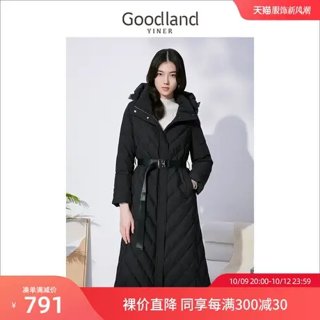 音儿美地女装2022冬季新款长款保暖防风连帽修身收腰白鸭绒羽绒服商品大图