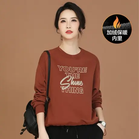 新品8.5折】美式复古圆领套头印花加绒oversize卫衣女图片