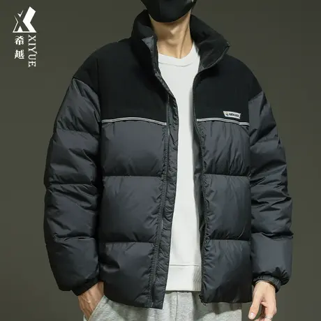 希越冬季羽绒服男宽松大码白鸭绒潮牌加厚外套新国标无帽立领棉服商品大图