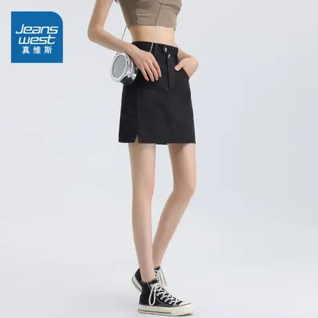 LT真维斯潮流风女装2023夏季新款牛仔短款中腰显瘦简约休闲牛仔裙商品大图