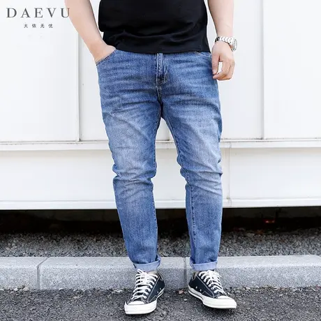 春新款蓝色水洗韩版大号潮胖子弹力修身小脚加肥加大码男士牛仔裤商品大图